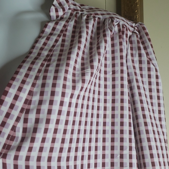 Draper James Maroon and White Checkered Long Sleeve Top - Picture 5 of 10